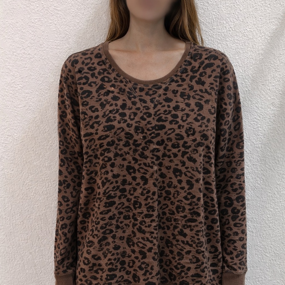 Z Supply Brown & Black Leopard Print Pullover Sweatshirt